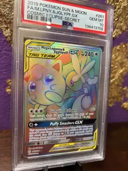Pokemon Mega Lopunny & Jigglypuff GX 261/236 TAG TEAM Cosmic Eclipse PSA 10 Rare - Image 2