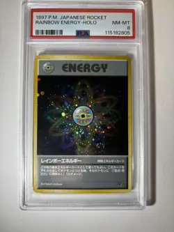 Rainbow Energy Rocket 1997 Pokemon Japanese Holo PSA 8 NM-MT ⚡DBL SWIRL ⚡ - Image 1