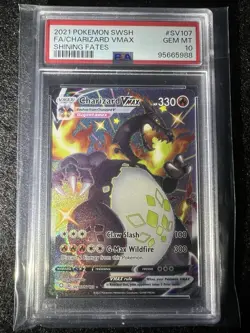 2021 POKEMON SWORD & SHIELD SHINING FATES #SV107 FULL ART/CHARIZARD VMAX PSA 10 - Image 3