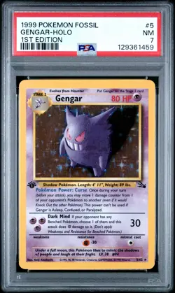 1999 POKEMON FOSSIL 1ST ED #5 GENGAR-HOLO PSA 7 - Image 1