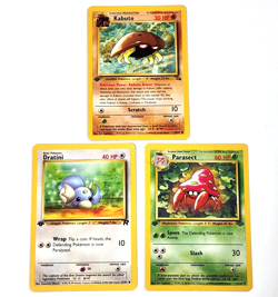 x3 Vintage 1999 Pokemon TCG WOTC 1st Edition Cards: Parasect, Dratini, Kabuto NM - Image 1