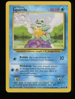 Squirtle Unplayed Unlimited Base Set #63 /102 Pokemon Card NM - Image 1