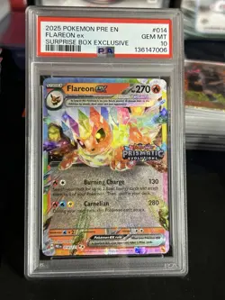 2025 POKEMON PRISMATIC FLAREON EX - PSA 10 -SURPRISE BOX EXCLUSIVE 014/131 - Image 1