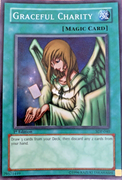 Yugioh-Graceful Charity-Super Rare-1st Edition-SDP 040 (DAMAGED) - Image 1