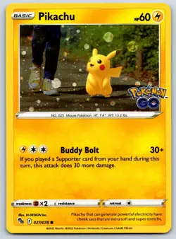 Pikachu (Cosmos Holo) Pokemon GO 027/078 Common Pokemon Card LP - Image 1
