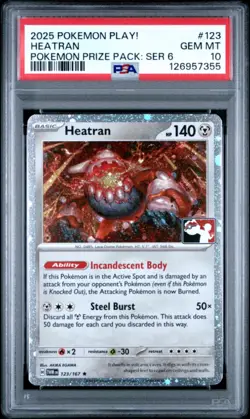 Heatran (PSA 10) Prize Pack Series 6 Cosmos Holo 123/167 Pokemon Card Low Pop - Image 1