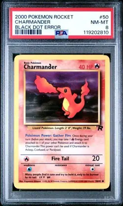 2000 Team Rocket Charmander Black Dot Error #50 Non-Holo PSA 8 - Image 1