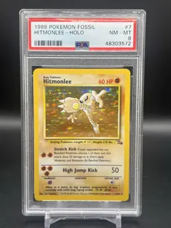 1999 Pokemon Fossil Hitmonlee Holo Unlimited #7/62 PSA 8 NM-MT WOTC English - Image 1