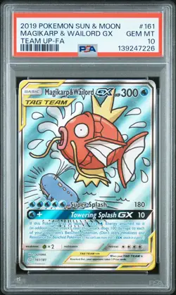 2019 POKEMON SUN & MOON TEAM UP #161 FULL ART/MAGIKARP & WAILORD GX PSA 10 - Image 1