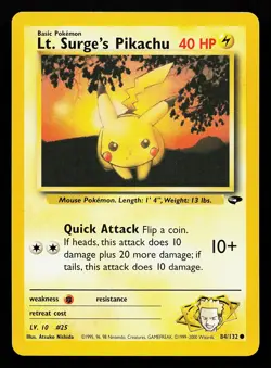Lt. Surge's Pikachu 84/132 Common Gym Challenge Pokemon Card - Image 1