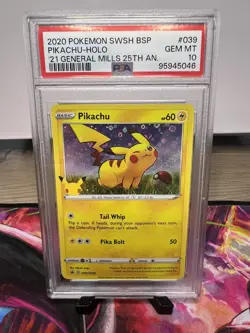 2021 Pokemon 25th Anniversary General Mills Promo Pikachu #SWSH039 PSA 10 - Image 1