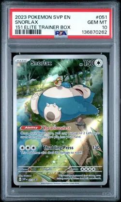 2023 Pokemon SVP Snorlax #051 Black Star Promo 151 ETB PSA 10 GEM MINT - Image 1