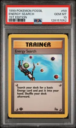 1999 POKEMON FOSSIL 1ST ED #59 ENERGY SEARCH PSA 10 - Image 1