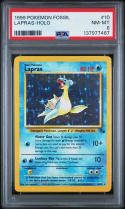 1999 POKEMON FOSSIL #10 LAPRAS-HOLO PSA 8 NM-MT - Image 1