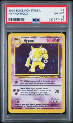 1999 Pokemon Fossil Hypno Unlimited Holo #8/62 PSA 8 NM - Image 1