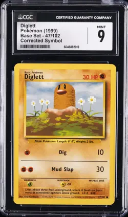 1999 POKEMON BASE SET, CORRECTED SYMBOL #47/102 DIGLETT CGC 9 - Image 1