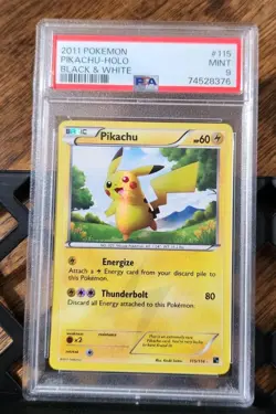 Pikachu 115/114 Secret Rare Black White Holo Pokemon Card PSA 9 Mint - Image 1