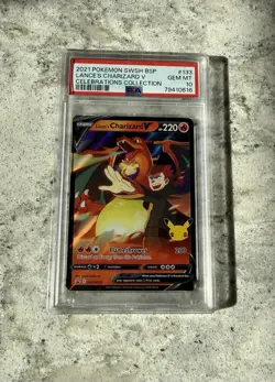 PSA 10 LANCE'S CHARIZARD V SWSH133 CELEBRATIONS COLLECTION PROMO POKEMON CARD - Image 1