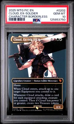 2025 MTG FINAL FANTASY COMMANDER CHARACTER BORDERLESS CLOUD, EX-SOLDIER PSA 10 - Image 1