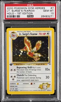 2000 POKEMON GYM HEROES HOLO-1ST ED #7 LT. SURGE'S FEAROW PSA 10 - Image 1