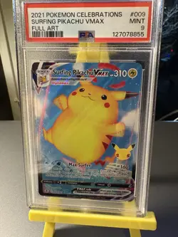 2021 POKEMON CELEBRATIONS #009 SURFING PIKACHU VMAX FULL ART PSA 9 MINT - Image 1