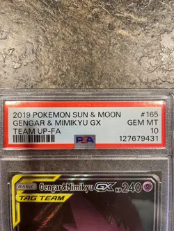 2019 POKEMON SUN & MOON TEAM UP #165 FULL ART/GENGAR & MIMIKYU GX PSA 10 - Image 2