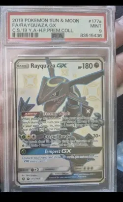 PSA 9 2018 Pokemon Rayquaza GX 177a/168 Hidden Fates Prem Collection - Image 1