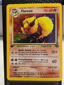 Holo Rare Flareon First Edition 3/64 HP Jungle Set Pokemon Card - Image 1