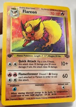Holo Rare Flareon First Edition 3/64 HP Jungle Set Pokemon Card - Image 2