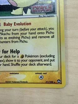 Pokemon TCG EX Power Keepers Pichu #21/108 Stamped Reverse Holo Near Mint - Image 5