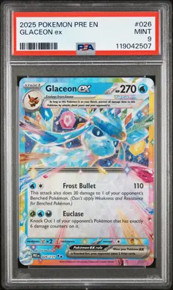 Glaceon Ex PSA 9 2025 Pokemon Pre En-Prismatic Evolutions #026 - Image 1