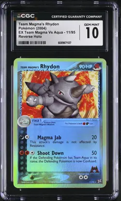 CGC 10 Team Magma's Rhydon EX Team Magma Vs Aqua 11/95 Reverse Holo Pokemon Card - Image 1