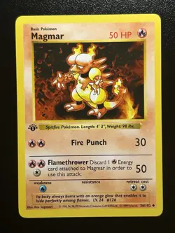MAGMAR Pokemon Card - WOTC - 1st Edition - Base Set - Shadowless - 36/102 - LP - Image 1