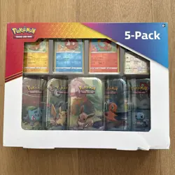 2021 Costco Pokemon TCG 5 Pack Power Mini Tin Box Set Kanto - Image 1