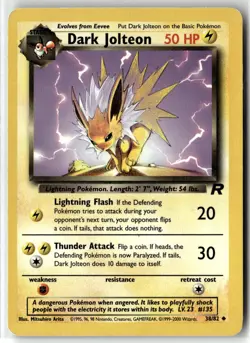Dark Jolteon ⭐ 38/82 Uncommon Team Rocket 2000 Pokemon LP - Image 1