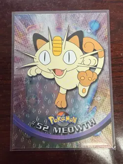 1999 Topps TV Series #52 Meowth Flames Card Pokemon TCG Foil Black Label - Image 1