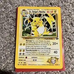 Pokemon TCG 2000 Gym Challenge: Lt. Surge’s Raichu 11/132 Rare Holo Card - Image 1