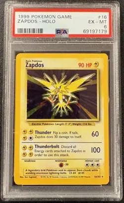 1999 Pokemon Zapdos #16/102 PSA 6 - Image 1