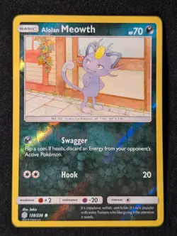 Alolan Meowth 128/236 - SM Cosmic Eclipse Reverse Holo Lp Pokemon TCG - Image 1