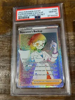 POKEMON 2022 Brilliiant Stars Secret FA Trainer ROSEANNE'S BACKUP #180 PSA 10 - Image 1