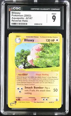 CGC 9 MINT Blissey 2003 Aquapolis 6/147 Reverse Holo Pokemon Card - Image 1