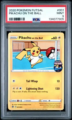 2020 POKEMON FUTSAL #001 PIKACHU ON THE BALL PSA 9 - Image 1