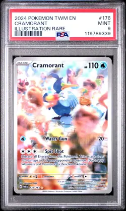 2024 POKEMON TWM EN TWILIGHT MASQUERADE 176 CRAMORANT ILLUSTRATION RARE PSA 9 - Image 1