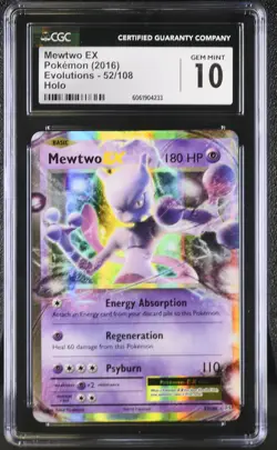 CGC 10 Mewtwo EX Pokemon XY Evolutions 2016 52/108 Gem Mint Holo - Image 1
