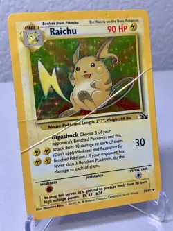 Raichu 14/62 Fossil Holo Rare WOTC Pokemon Card - HP / Damaged - Image 2