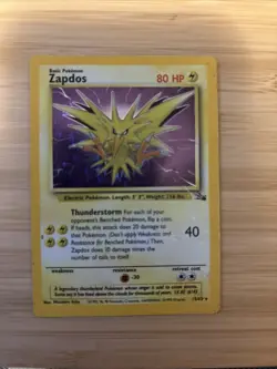 Pokemon TCG Zapdos Holo Rare Card 15/62 Fossil Set Unlimited Damaged - Image 1