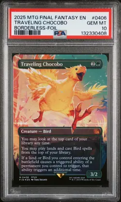 2025 MTG FINAL FANTASY BORDERLESS-FOIL #0406 TRAVELING CHOCOBO PSA 10 - Image 1