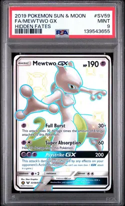 2019 POKEMON SUN & MOON HIDDEN FATES #SV59 FULL ART/MEWTWO GX PSA 9 - Image 1