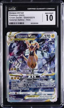 2023 POKEMON CROWN ZENITH ZERAORA VSTAR - GALARIAN GALLERY HOLO CGC 10 GEM MINT - Image 1