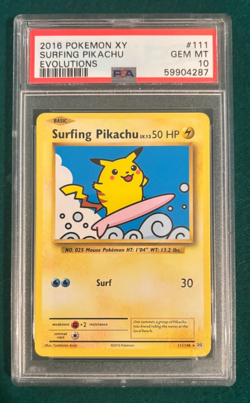 2016 POKEMON XY EVOLUTIONS #111 SURFING PIKACHU PSA 10 - Image 1